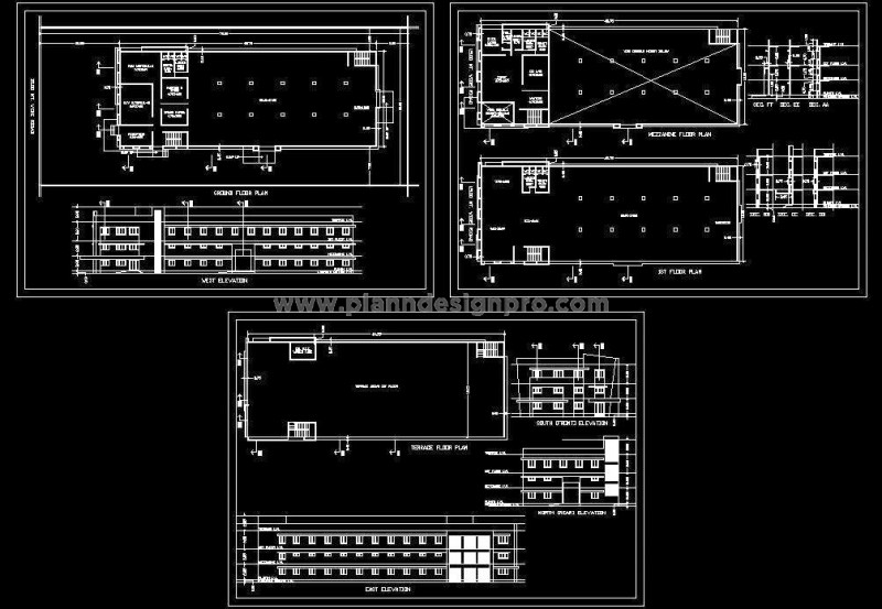 Factory Building 2D CAD Design- Layout, Sections, Elevations